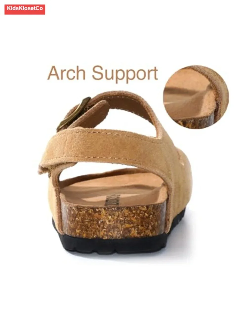 Suede Toddler Sandals with Cork Insole and Adjustable Buckle Back Strap Non-Slip